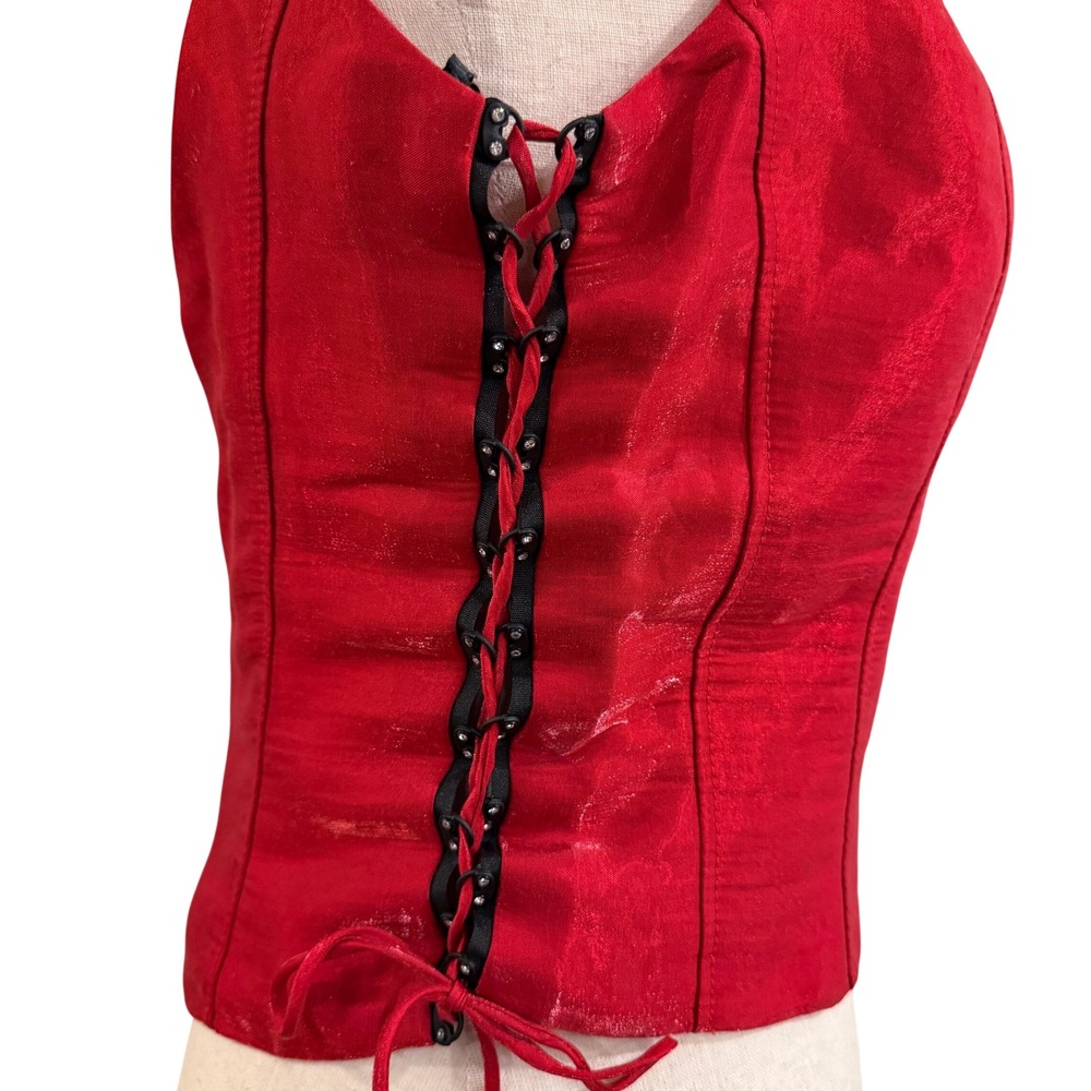 Night Way Collections Corset Top Women Size 8 Red Lace Up Side Y2K Goth Grunge